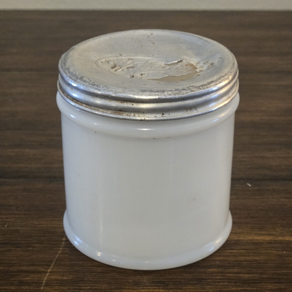 VTG 40s J.R. Watkins White Milk Glass Cold Cream Vanity Makeup Container W Lid